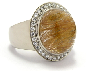 Bague quartz rutile et diamants