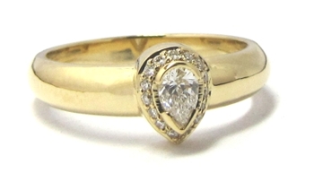 Bague diamant taille poire or jaune