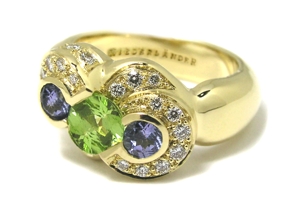 Bague grenat vert et tanzanite.