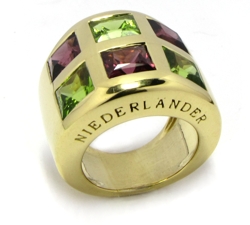 Bague péridot et rhodolite