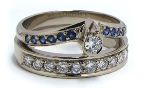 Bague saphir diamants or blanc