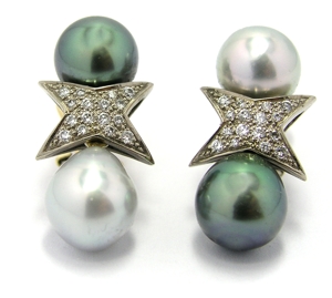 Boucles d'oreilles perles grises.