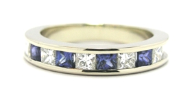 Demi alliance diamants et saphirs taille princesse